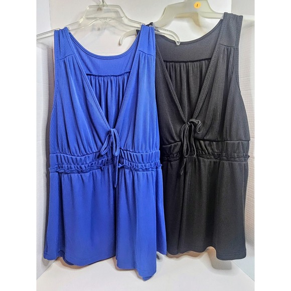 Bundle of‎ 2 Shein Curve Tank Top Tie Front Sleeveless Casual Ribbed Size 1XL - Picture 1 of 5
